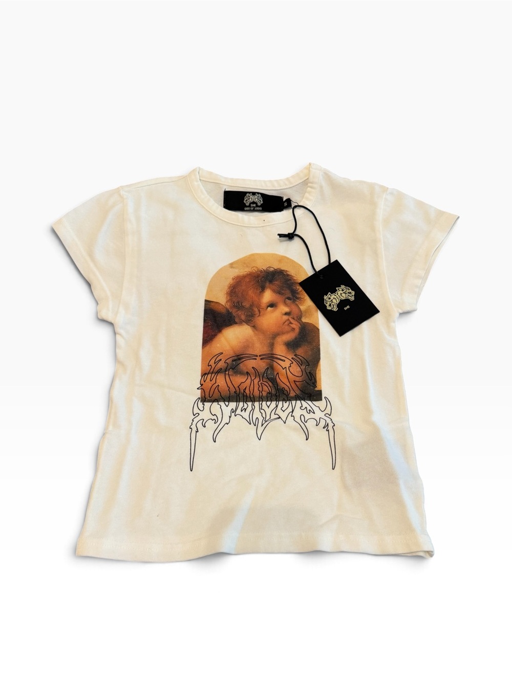 Darc Sport Above Baby Tee Cream Angel Graphic Size Small NWT